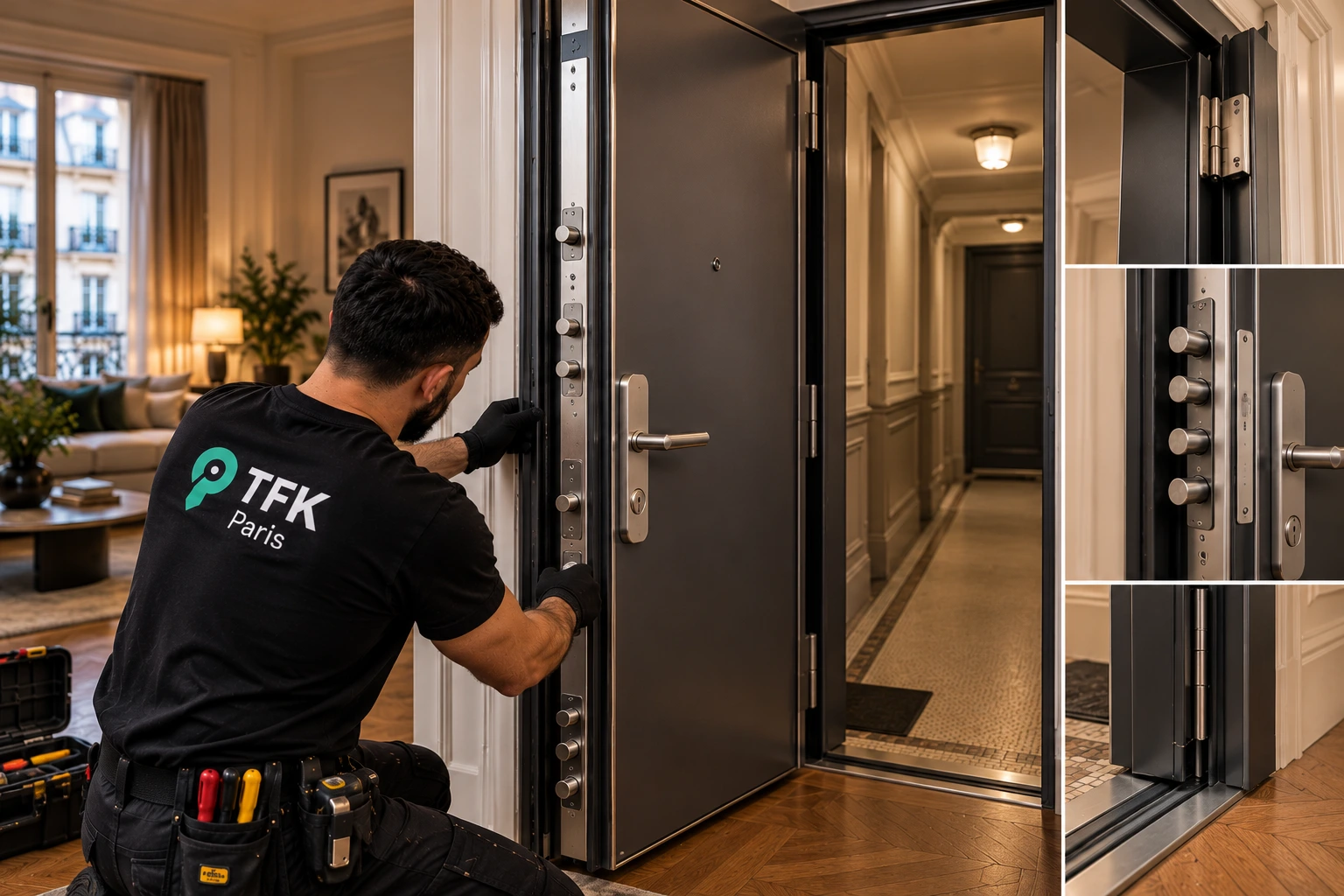Illustration: door set and locking details.